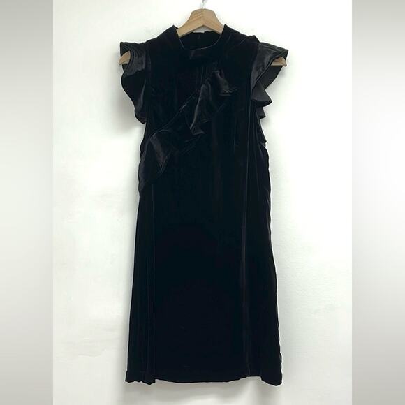 Anthro McGuire Sorbonne Velvet Ruffle Mini Party Dress Flutter Cap Sleeves Small - Picture 2 of 12